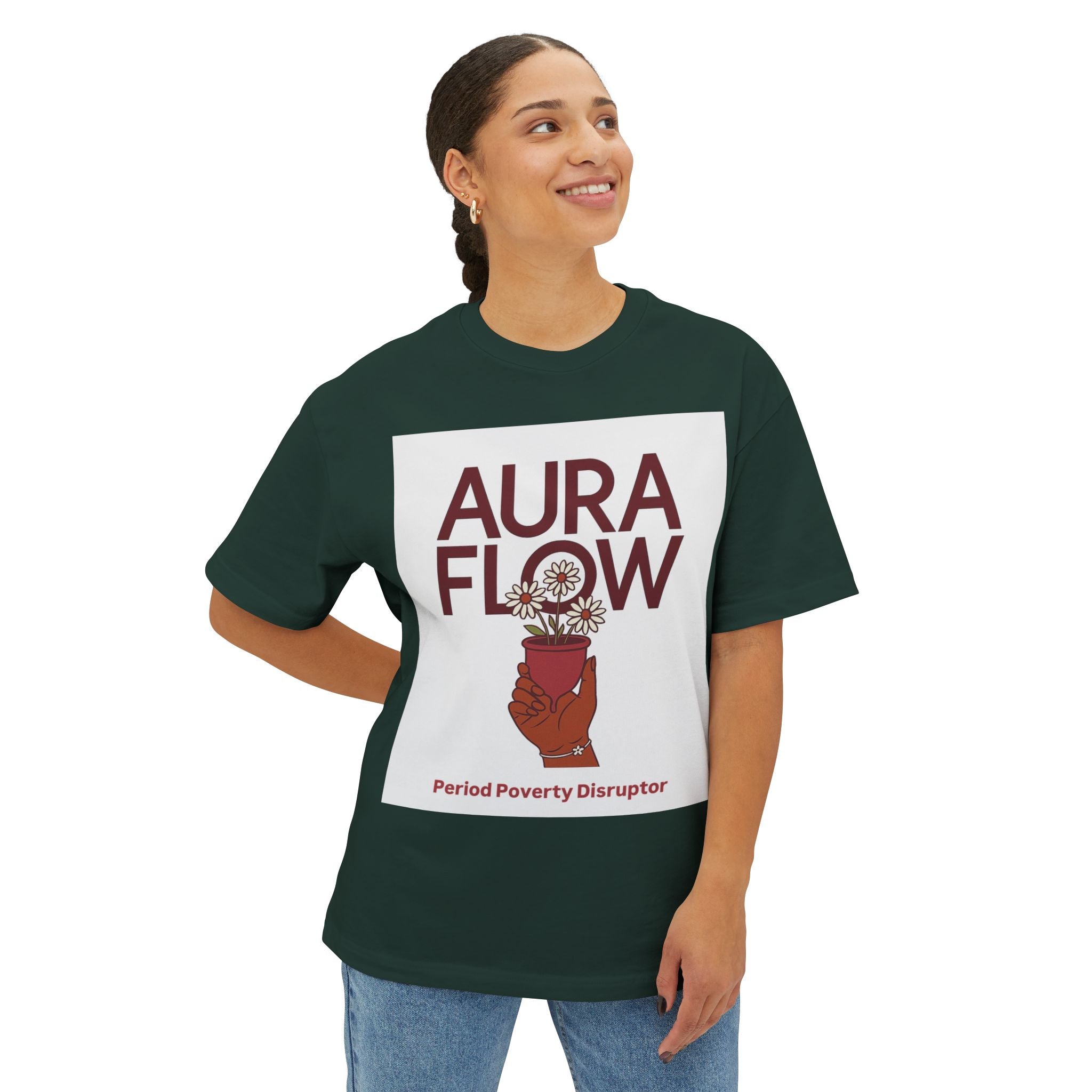 Aura Flow Period Poverty Disruptor, Unisex Oversized Boxy Tee
