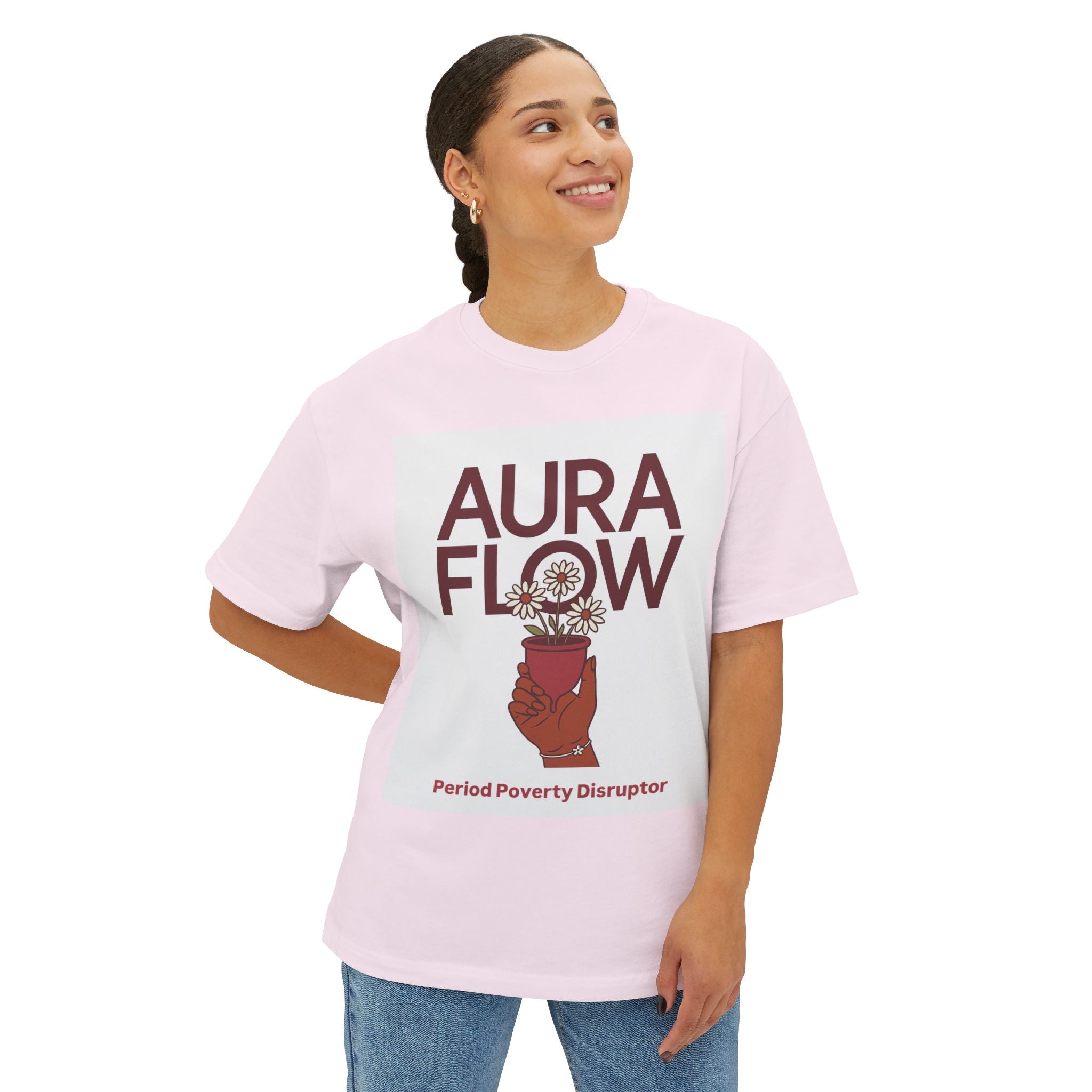 Aura Flow Period Poverty Disruptor, Unisex Oversized Boxy Tee