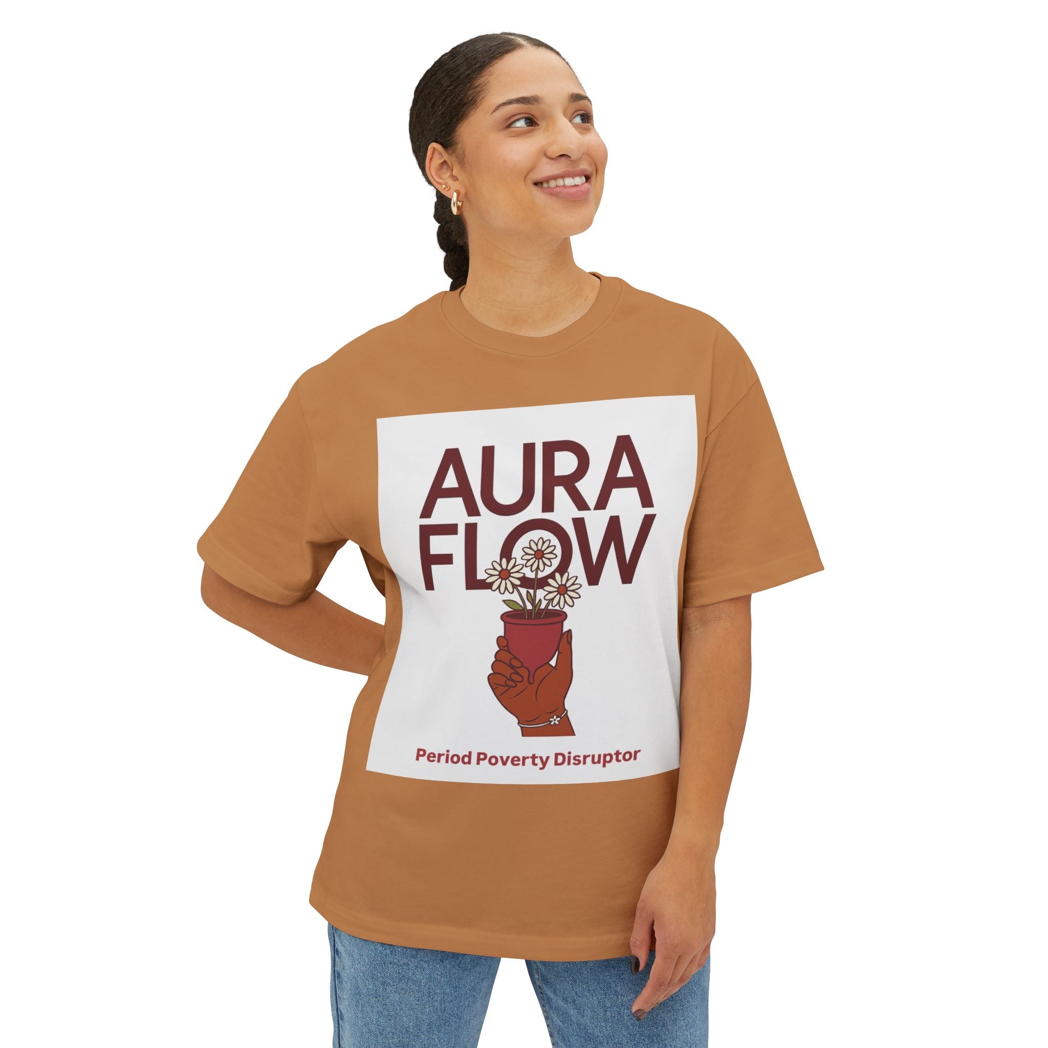 Aura Flow Period Poverty Disruptor, Unisex Oversized Boxy Tee